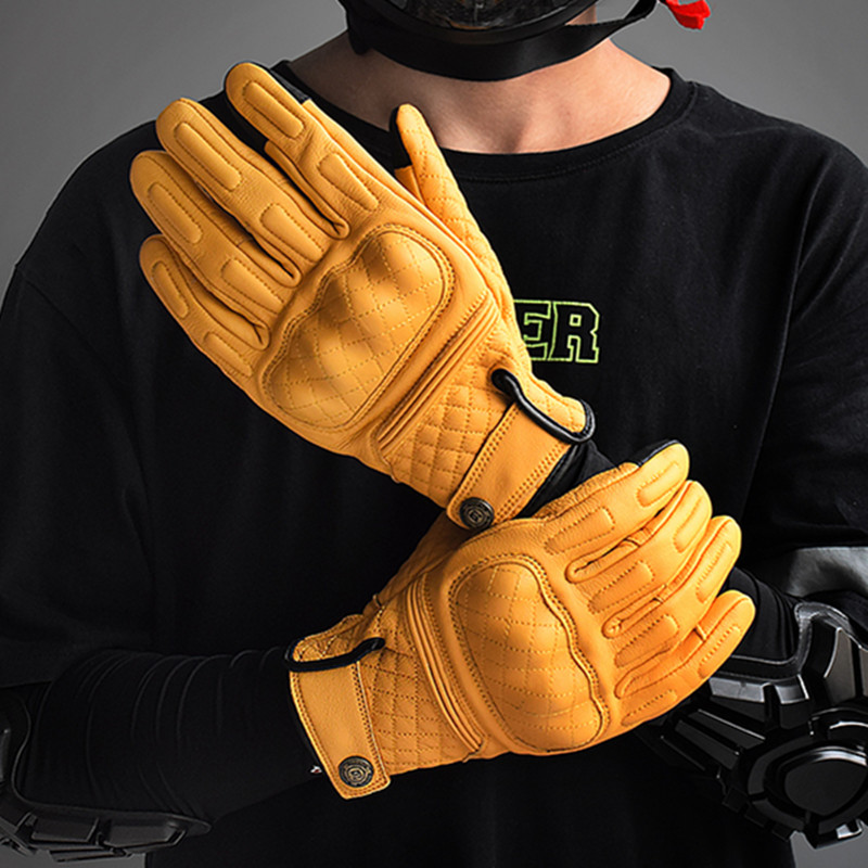 Motorcycle Gear Used - Retro Leather Motorcycle Gloves Full Finger