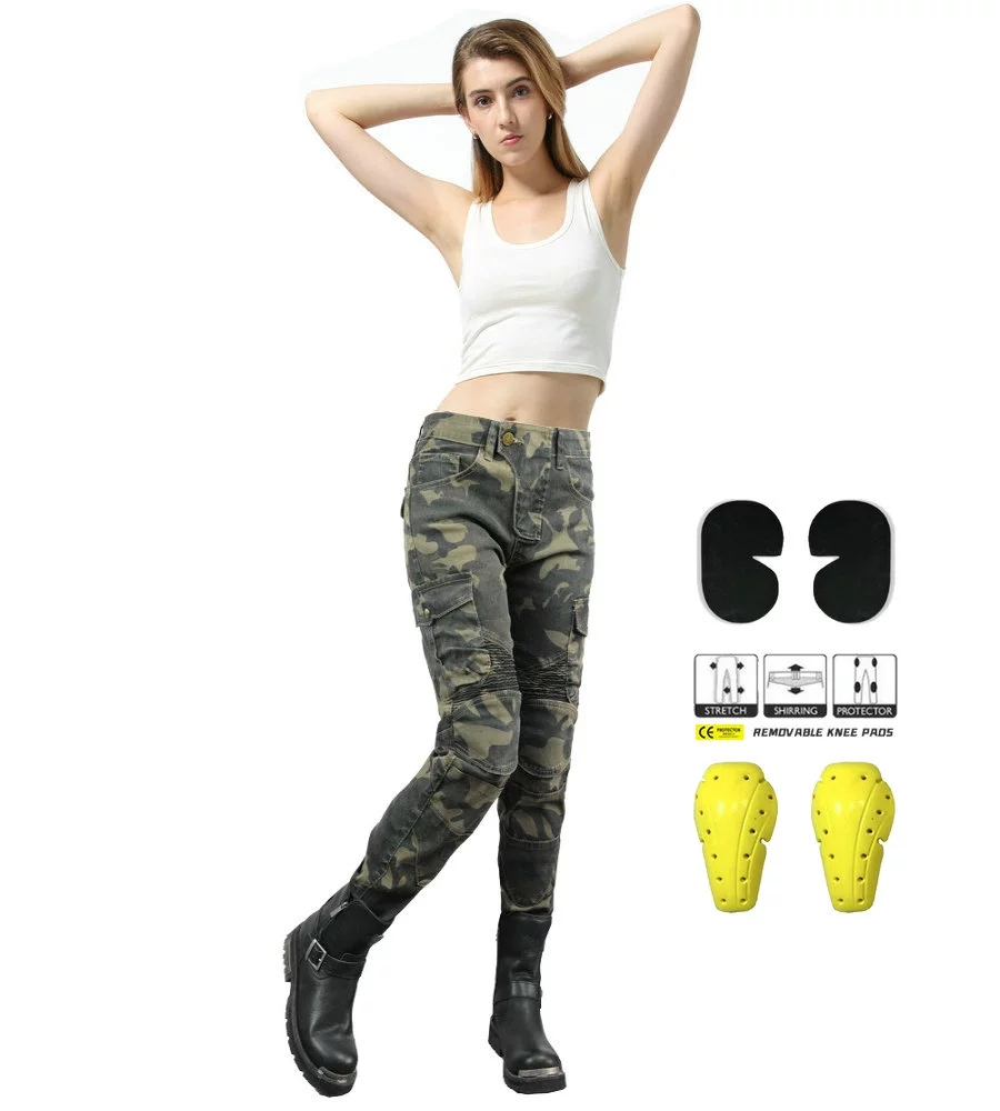 Motorcycle Gear Testing - Women Jeans Camouflage Motorcycle Pants Pantalon